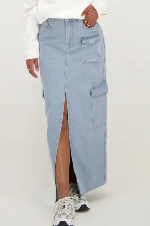 Blauwe Cargo Denim Midi Rok