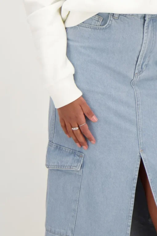 Blauwe Cargo Denim Midi Rok