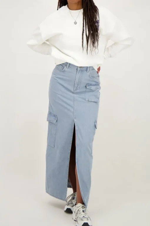 Blauwe Cargo Denim Midi Rok