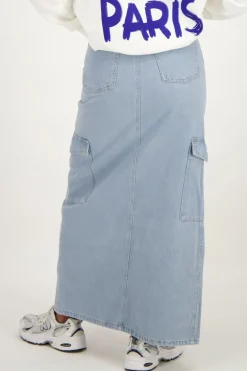 Blauwe Cargo Denim Midi Rok
