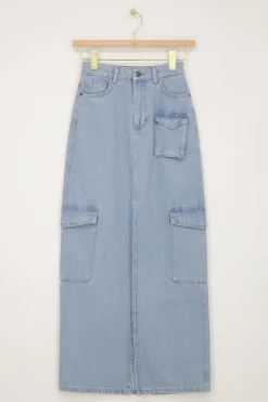 Blauwe Cargo Denim Midi Rok