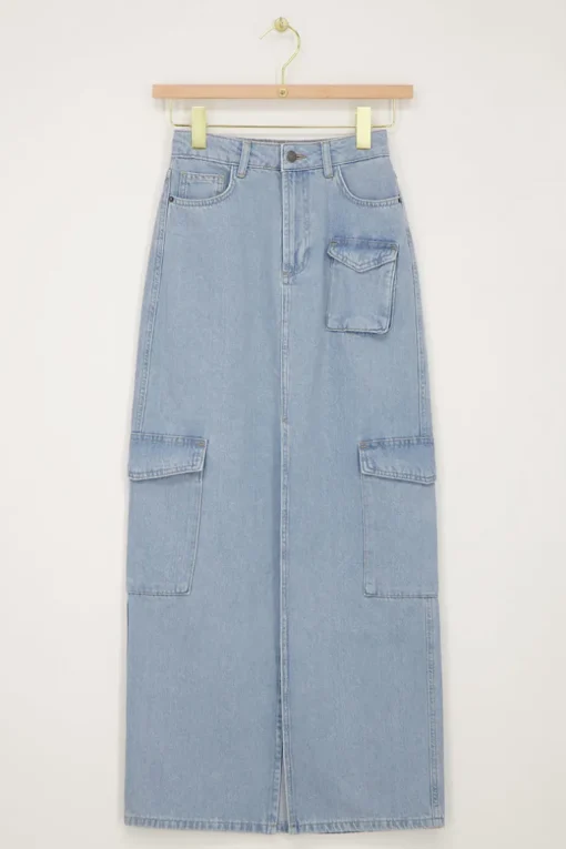 Blauwe Cargo Denim Midi Rok