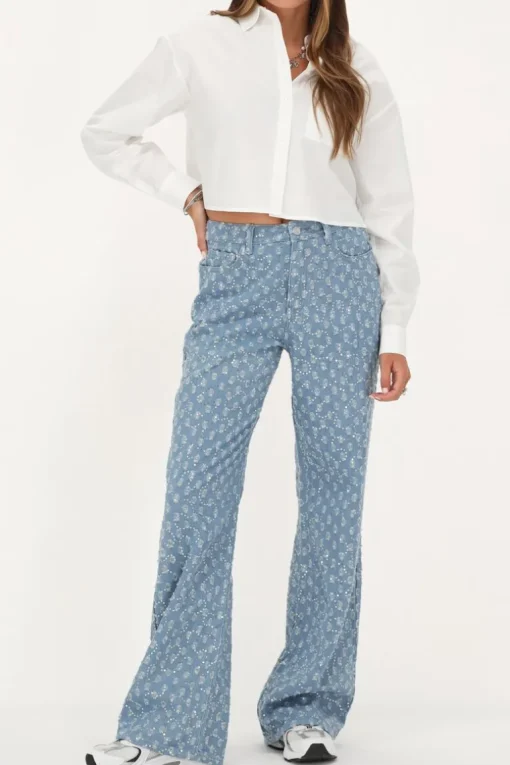Blauwe Denim Jeans Met Pailletten