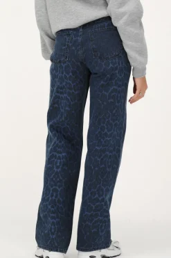 Blauwe Denim Jeans Met Panterprint