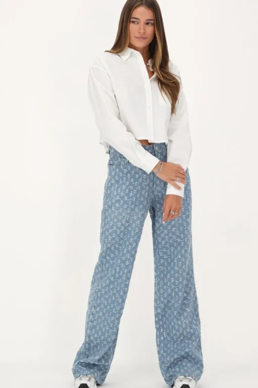 Blauwe Denim Jeans Met Pailletten