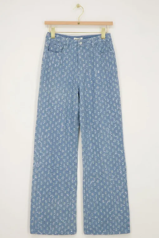 Blauwe Denim Jeans Met Pailletten