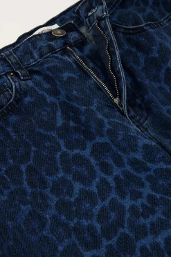 Blauwe Denim Jeans Met Panterprint