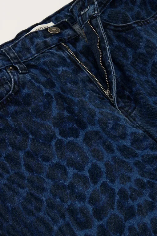 Blauwe Denim Jeans Met Panterprint