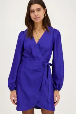 Blauwe Overslagjurk Met Zebra Jacquard