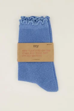 Blauwe Sokken Met Lurex En Ruffle