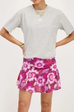 Bruine Skort Met Plooien En Roze Bloemenprint