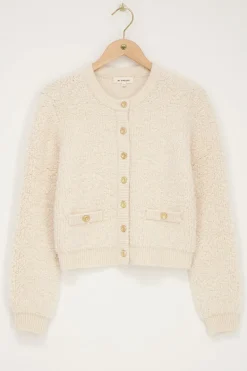 Crème Vestje Met Knopen Bouclé
