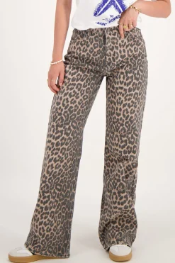 Denim Jeans Met Panterprint