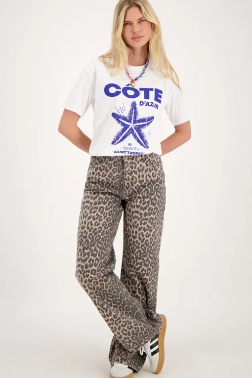 Denim Jeans Met Panterprint