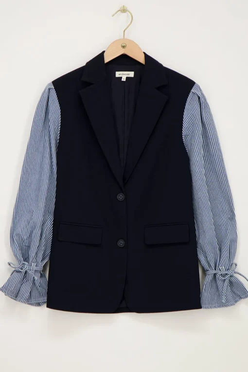 Donkerblauwe Blazer Met Gestreepte Mouwen