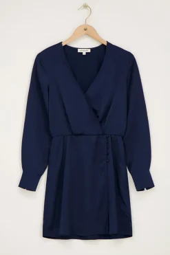 Donkerblauwe Jurk In Satijn Look
