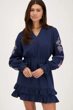Donkerblauwe Jurk Met Embroidery