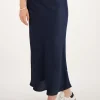 Donkerblauwe Midi Satijnen Rok