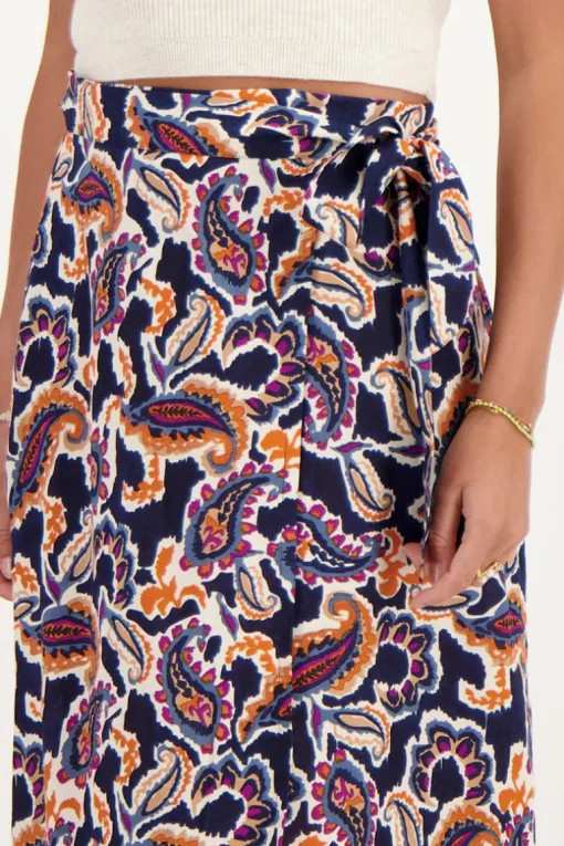 Donkerblauwe Midi Wikkelrok Met Paisleyprint