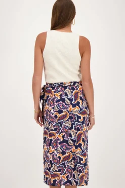Donkerblauwe Midi Wikkelrok Met Paisleyprint