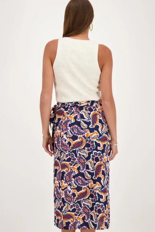 Donkerblauwe Midi Wikkelrok Met Paisleyprint