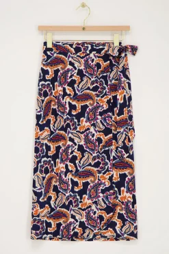 Donkerblauwe Midi Wikkelrok Met Paisleyprint