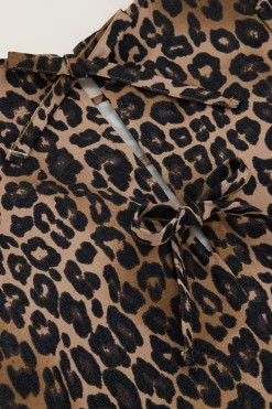 Donkere Panterprint Jurk Met Strikjes En Pofmouwen