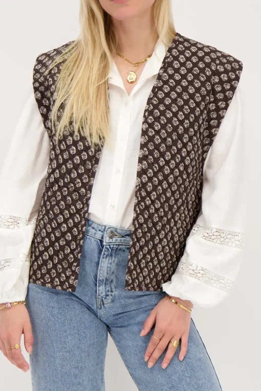 Donkergrijs Gilet Met Ornament Print