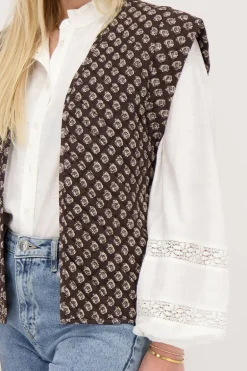 Donkergrijs Gilet Met Ornament Print
