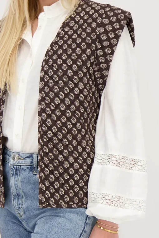 Donkergrijs Gilet Met Ornament Print