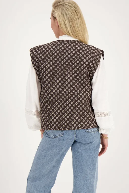 Donkergrijs Gilet Met Ornament Print