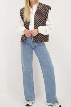 Donkergrijs Gilet Met Ornament Print