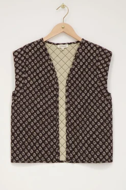 Donkergrijs Gilet Met Ornament Print