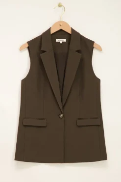 Donkergroen Lang Gilet Met Klepzakken