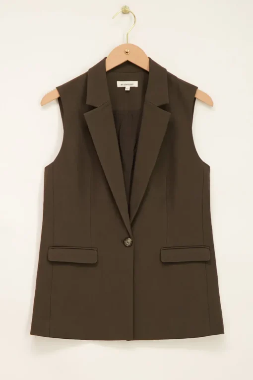 Donkergroen Lang Gilet Met Klepzakken