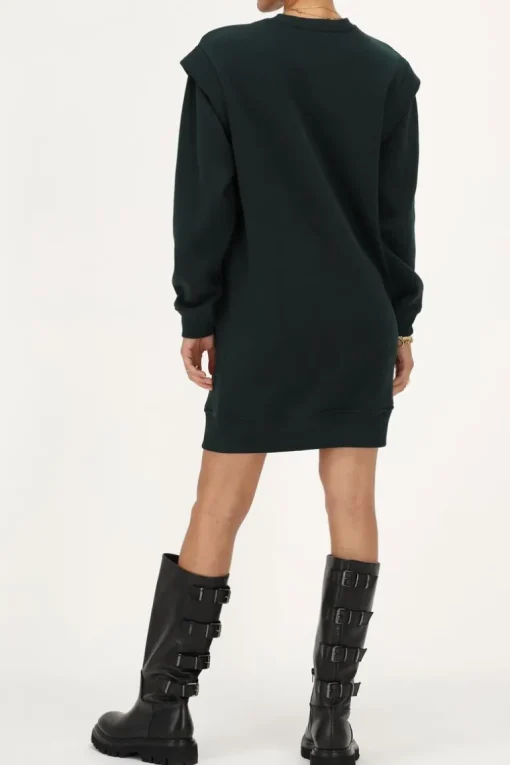 Donkergroene Sweaterjurk Met Schoudervulling