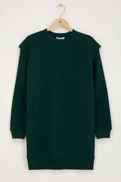 Donkergroene Sweaterjurk Met Schoudervulling