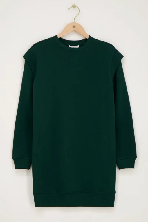 Donkergroene Sweaterjurk Met Schoudervulling