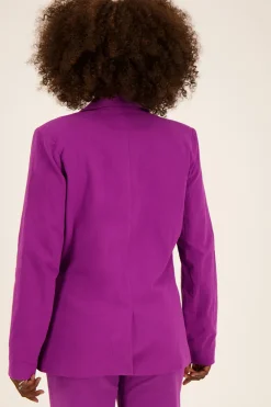 Donkerpaarse Blazer Met Linnen Look