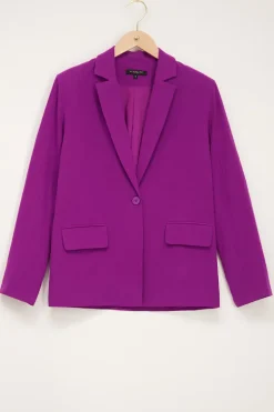 Donkerpaarse Blazer Met Linnen Look