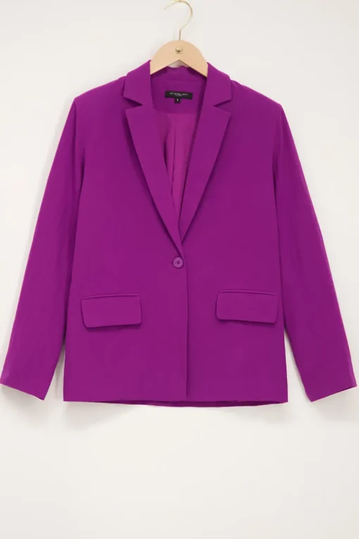Donkerpaarse Blazer Met Linnen Look