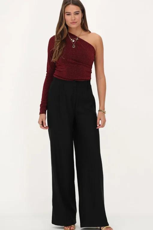 Donkerrode Lurex One-shoulder Top