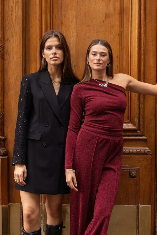 Donkerrode Lurex One-shoulder Top
