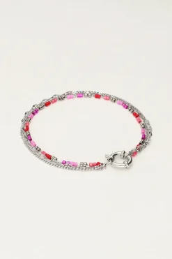 Driedubbele Armband Met Rode En Roze Kralen