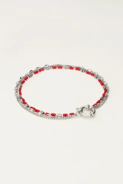 Driedubbele Armband Met Rode Kralen