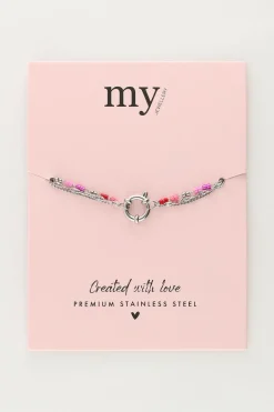 Driedubbele Armband Met Rode En Roze Kralen