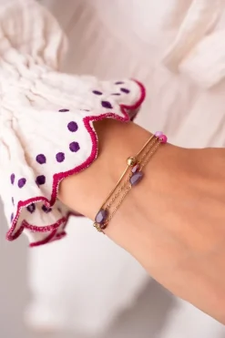 Driedubbele Armband Met Roze En Paarse Kraaltjes
