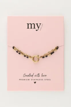 Driedubbele Armband Met Zwarte Kralen