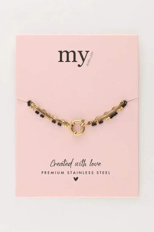 Driedubbele Armband Met Zwarte Kralen