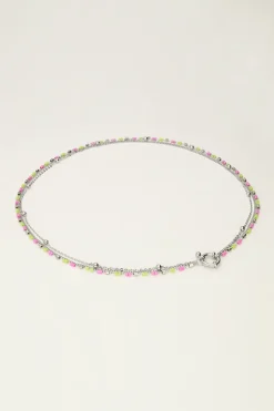 Driedubbele Ketting Met Groen & Roze Kralen